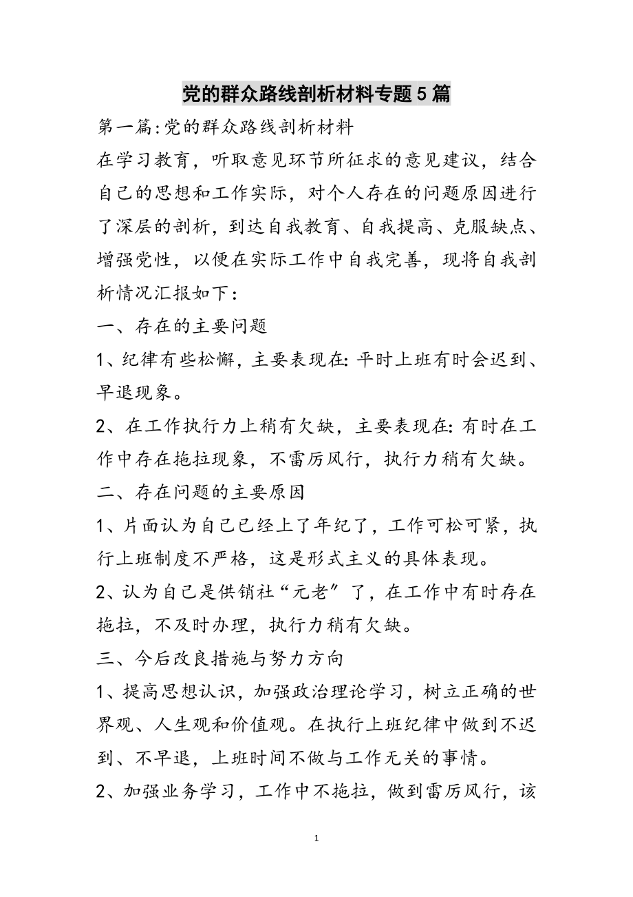 2023年党的群众路线剖析材料专题5篇范文.doc_第1页