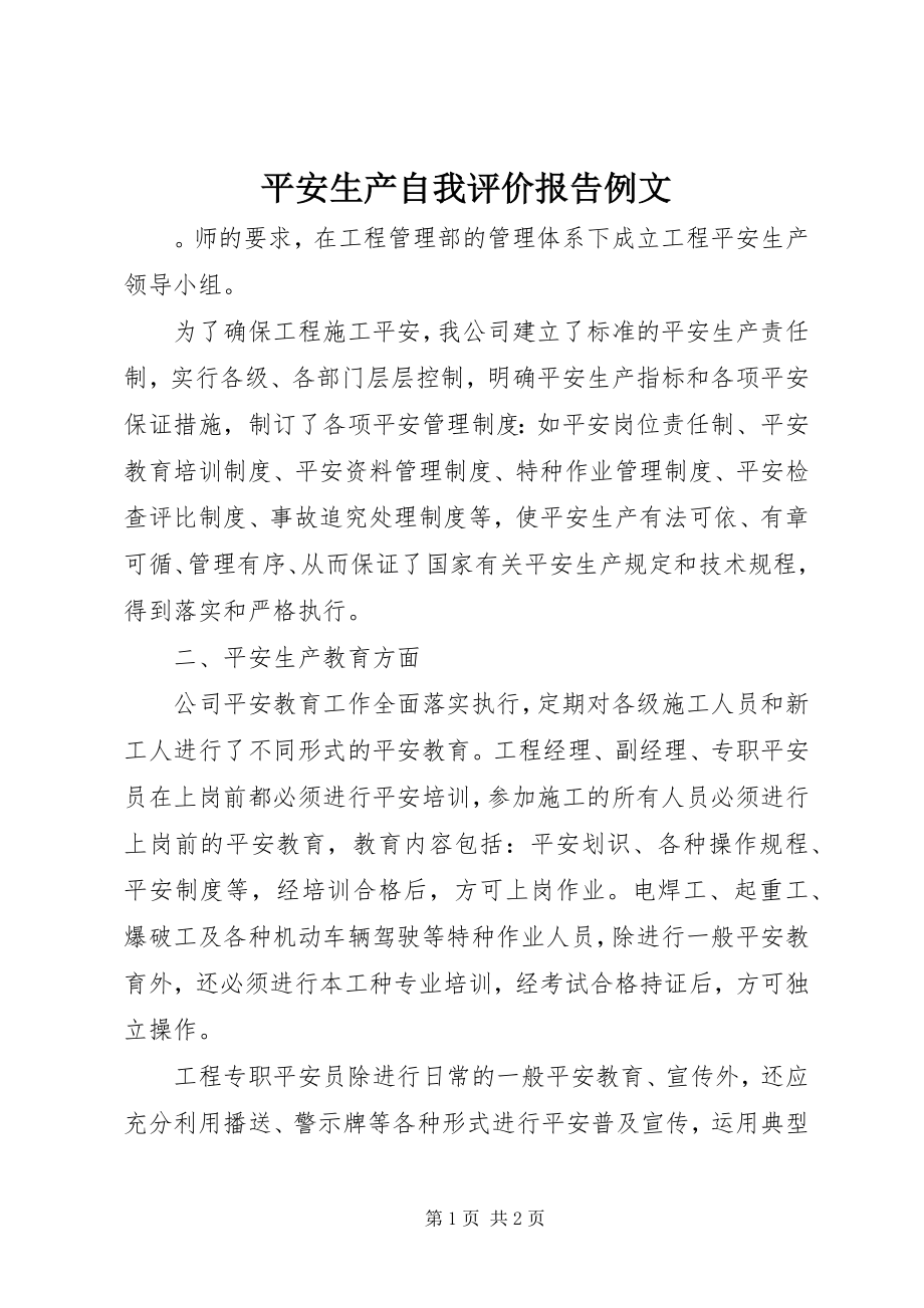 2023年安全生产自我评价报告例文新编.docx_第1页