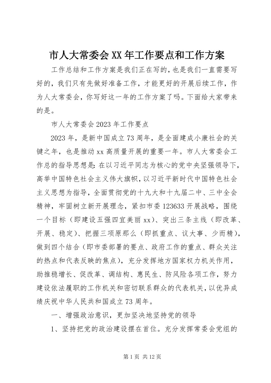 2023年市人大常委会工作要点和工作计划.docx_第1页