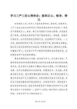 2023年学习三严三实心得体会做到正心修身律己.docx