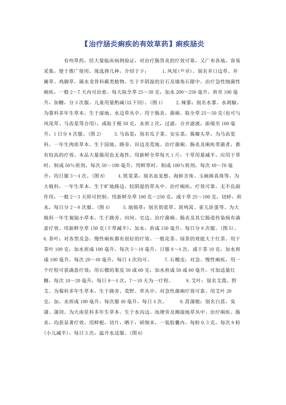 2023年治疗肠炎痢疾的有效草药痢疾肠炎.docx_第1页