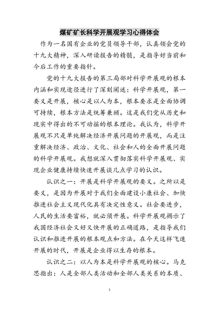 2023年煤矿矿长科学发展观学习心得体会范文.doc_第1页