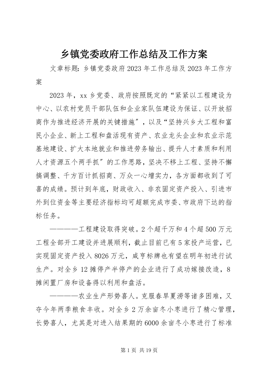 2023年乡镇党委政府工作总结及工作计划.docx_第1页