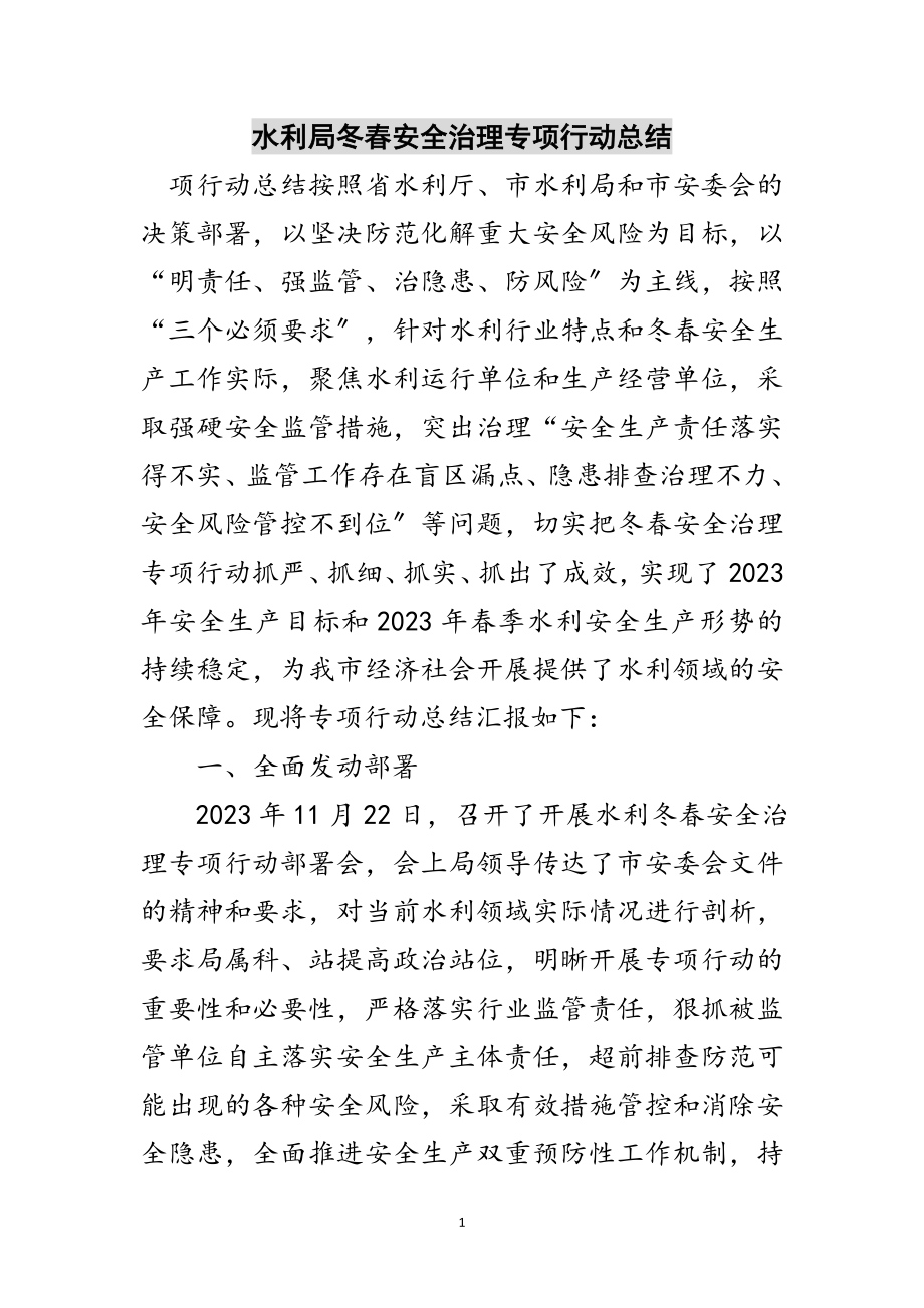 2023年水利局冬春安全治理专项行动总结范文.doc_第1页