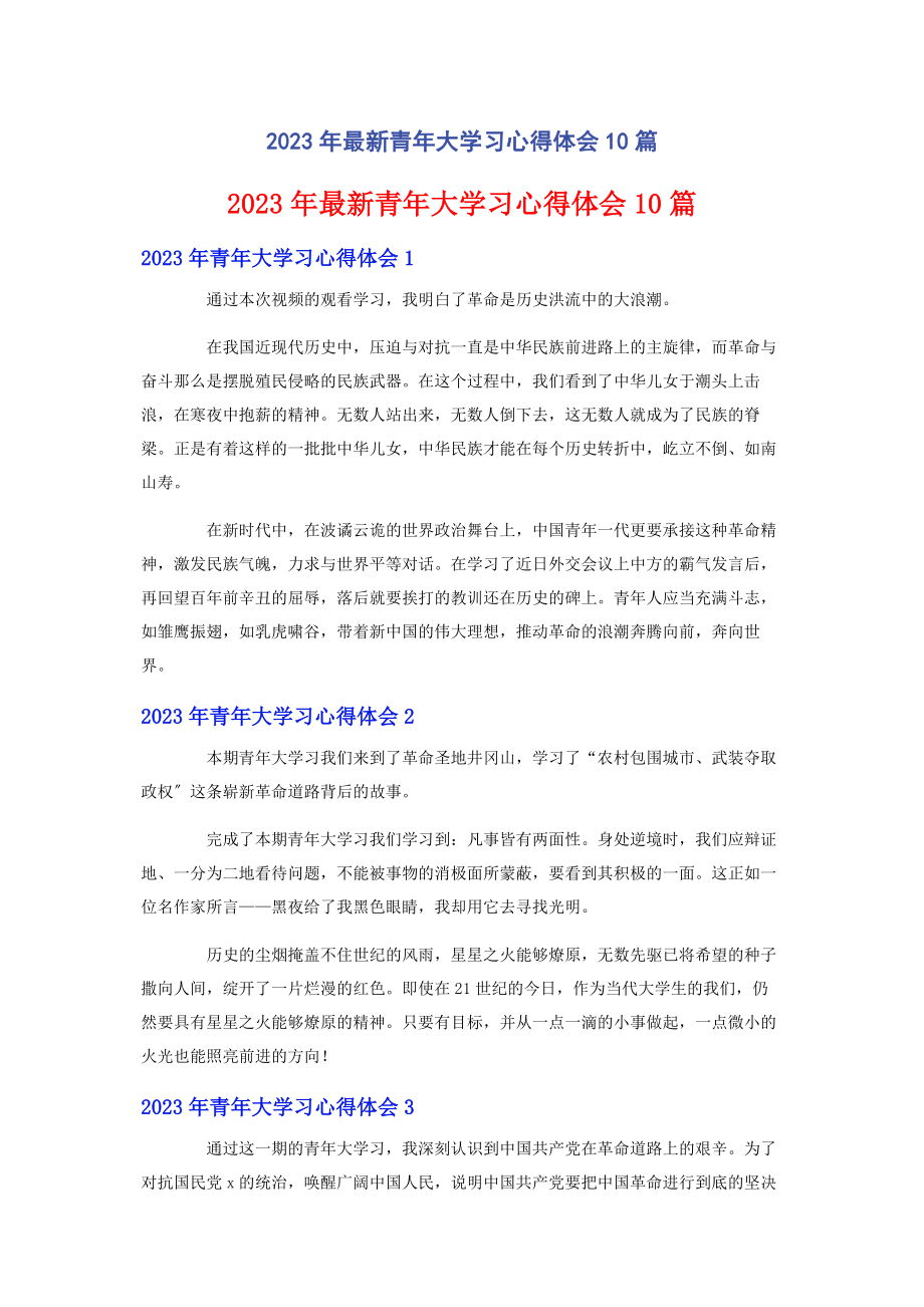 2023年青年大学习心得体会10篇2.docx_第1页