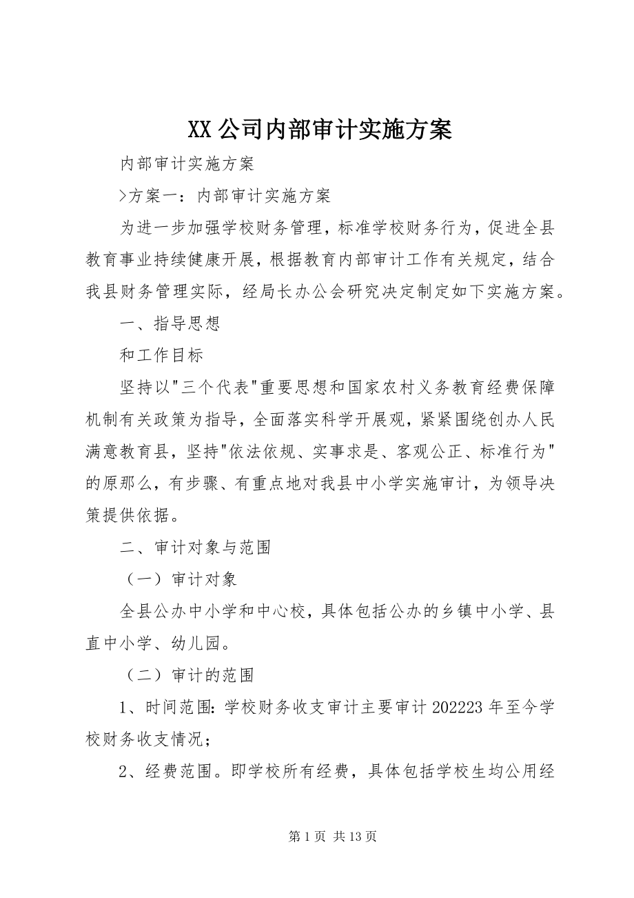 2023年XX公司内部审计实施方案新编.docx_第1页