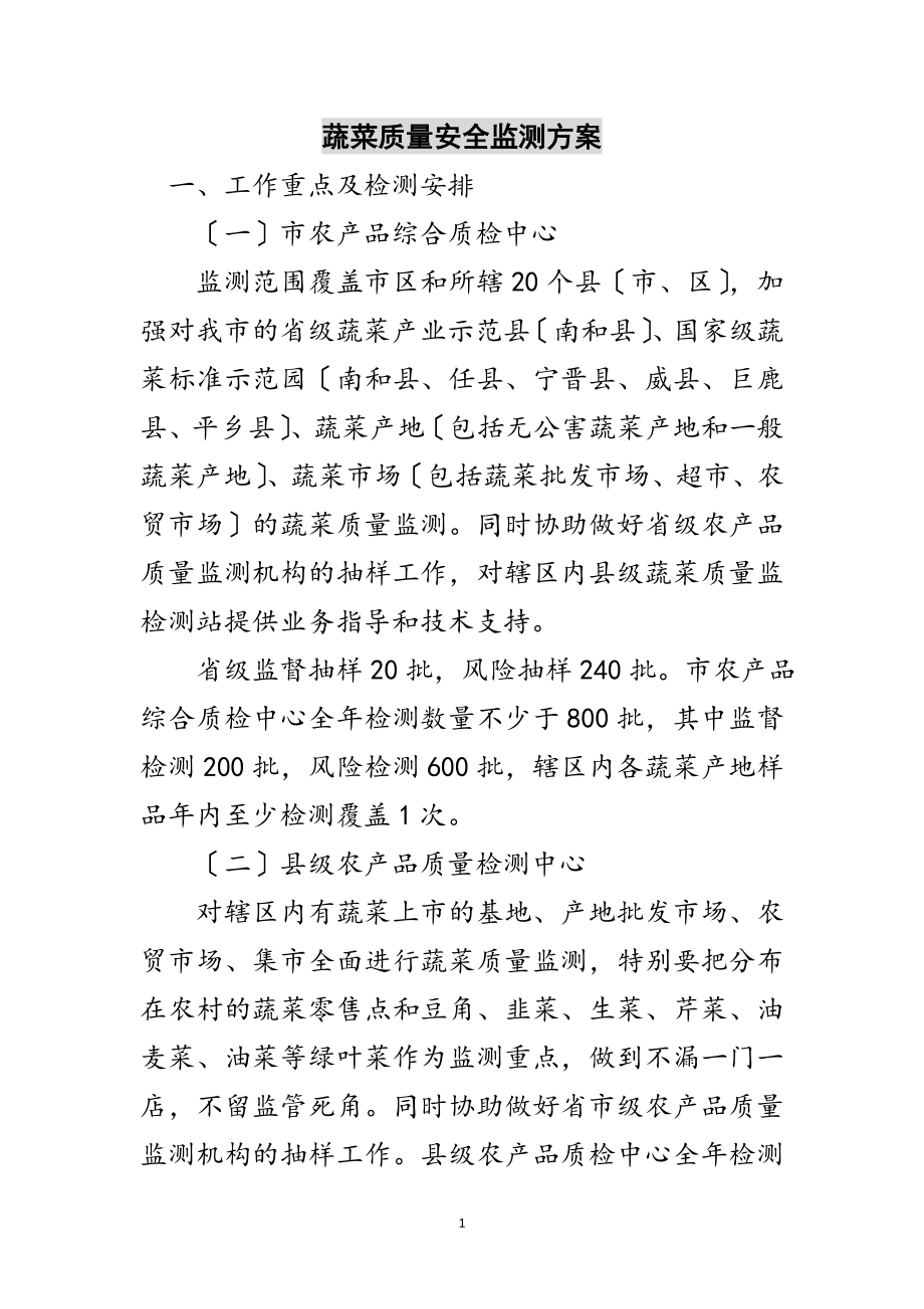 2023年蔬菜质量安全监测计划范文.doc_第1页