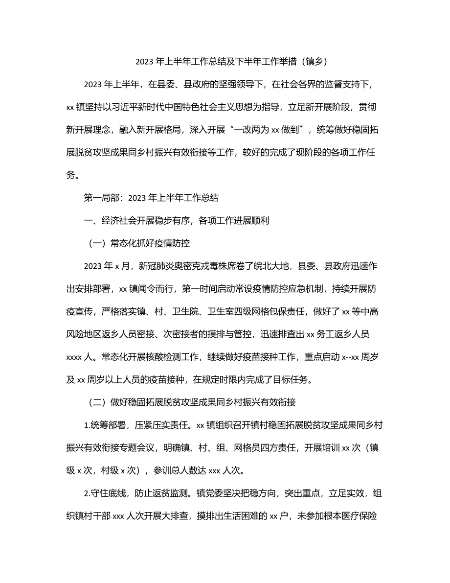 上半年工作总结及下半年工作举措（镇乡）.docx_第1页