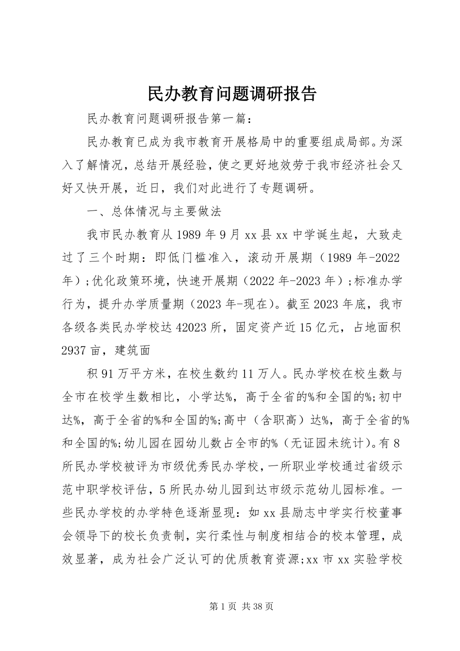 2023年民办教育问题调研报告.docx_第1页