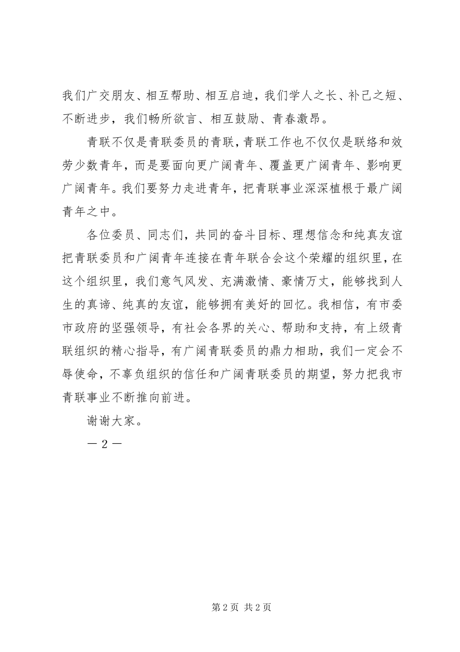 2023年新当选青联主席致辞.docx_第2页