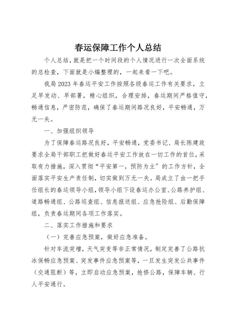 2023年春运保障工作个人总结新编.docx_第1页