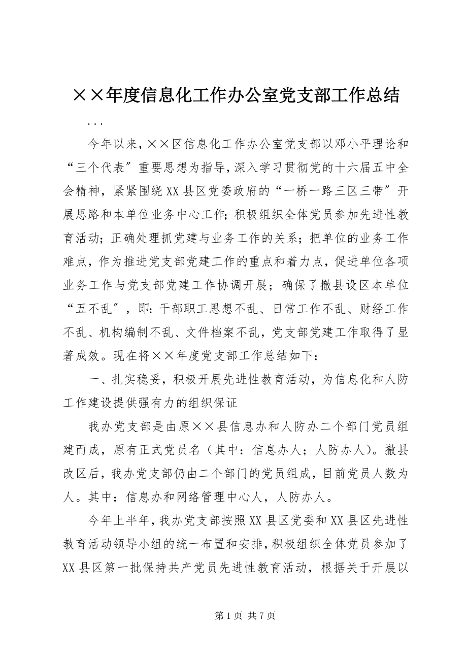 2023年度信息化工作办公室党支部工作总结新编.docx_第1页