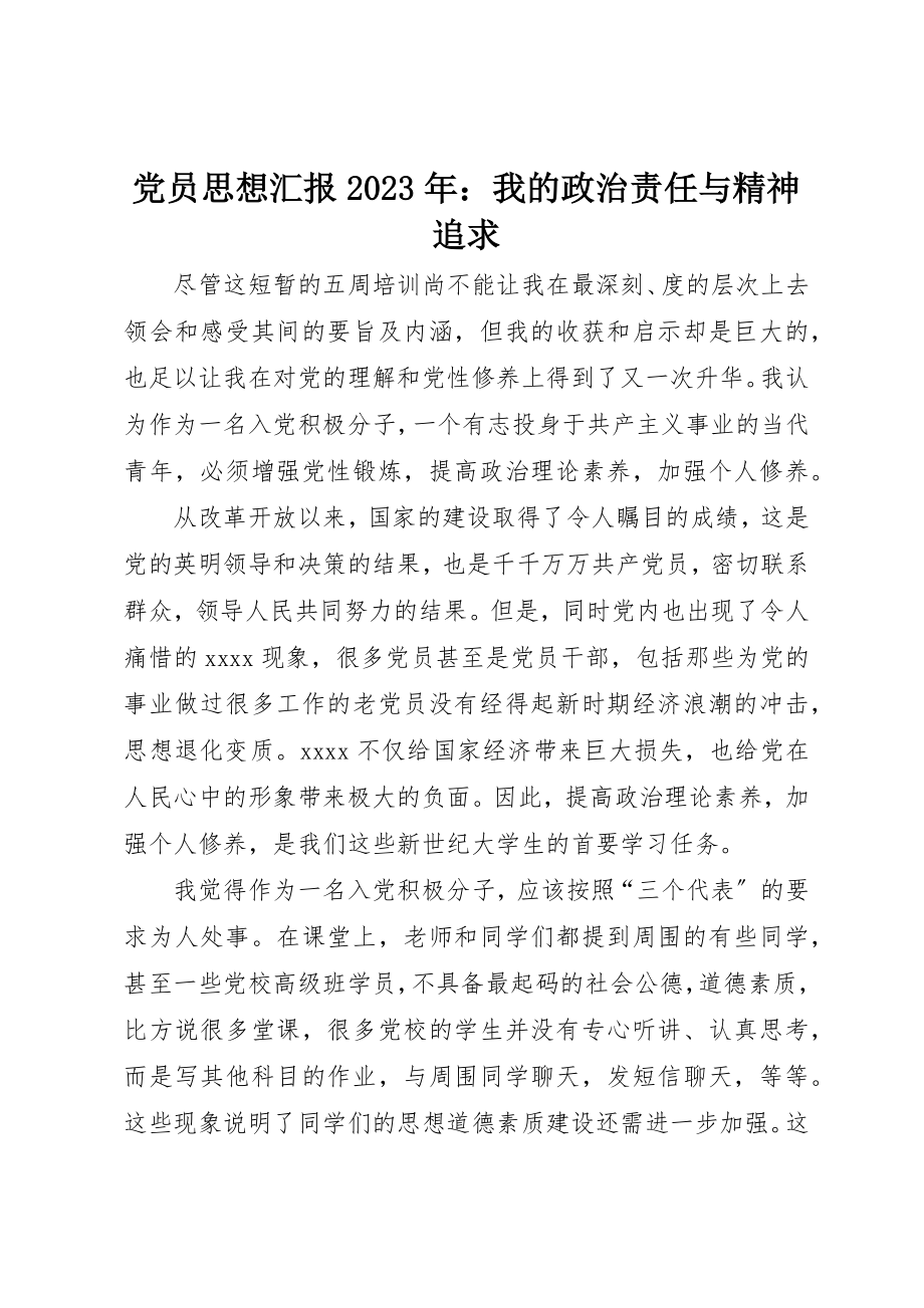 2023年党员思想汇报某年我的政治责任与精神追求.docx_第1页