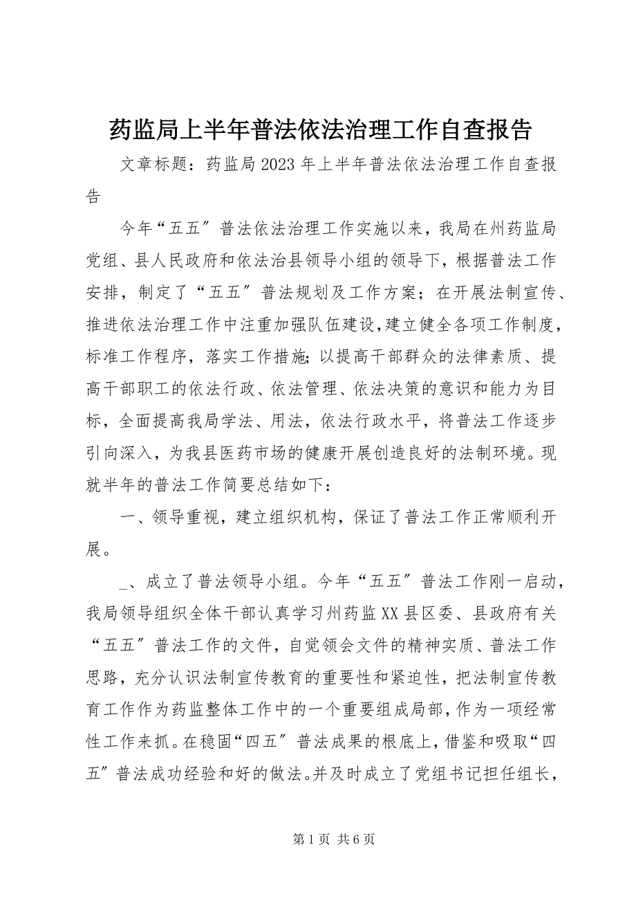 2023年药监局上半年普法依法治理工作自查报告.docx_第1页