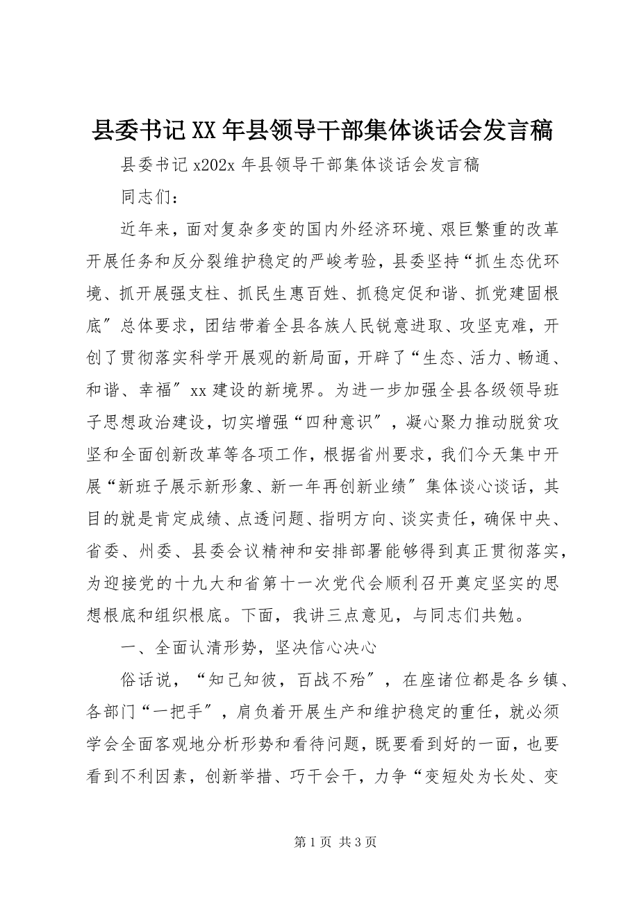 2023年县委书记县领导干部集体谈话会讲话稿.docx_第1页