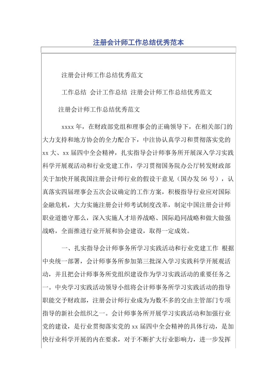 2023年注册会计师工作总结优秀范本.docx_第1页