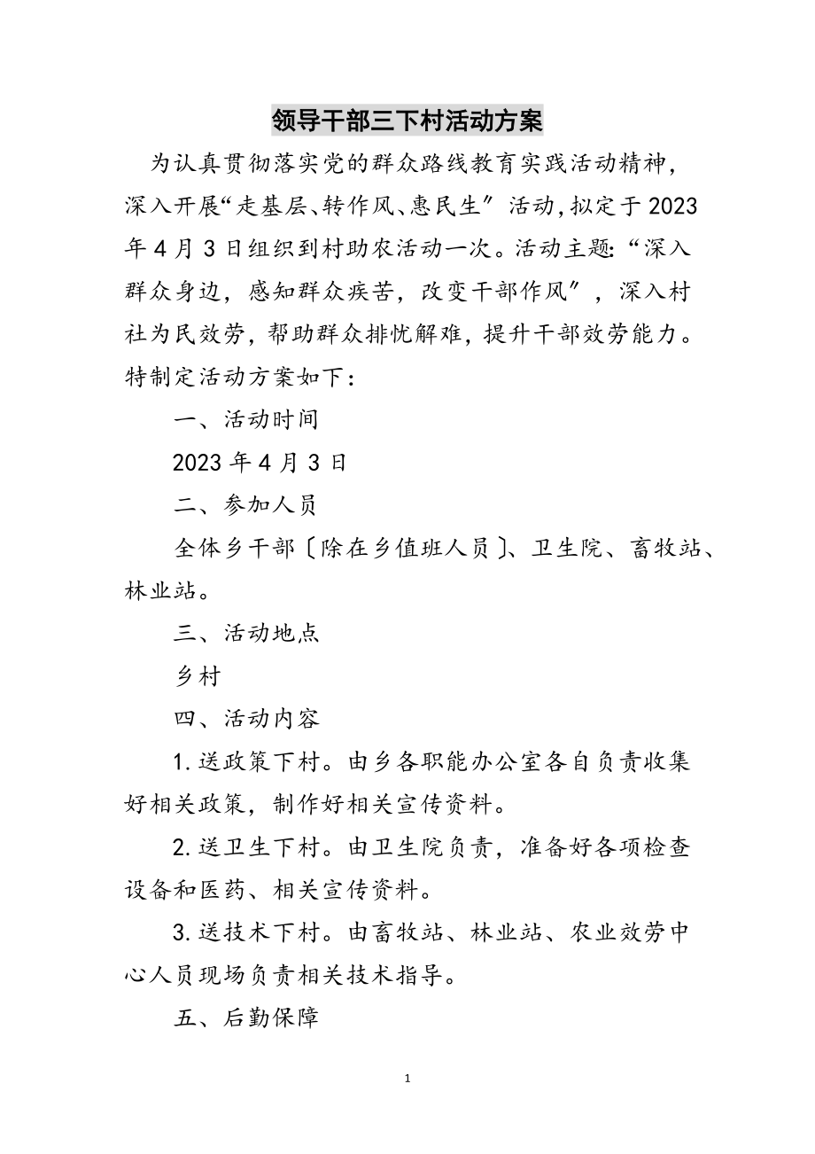 2023年领导干部三下村活动方案范文.doc_第1页