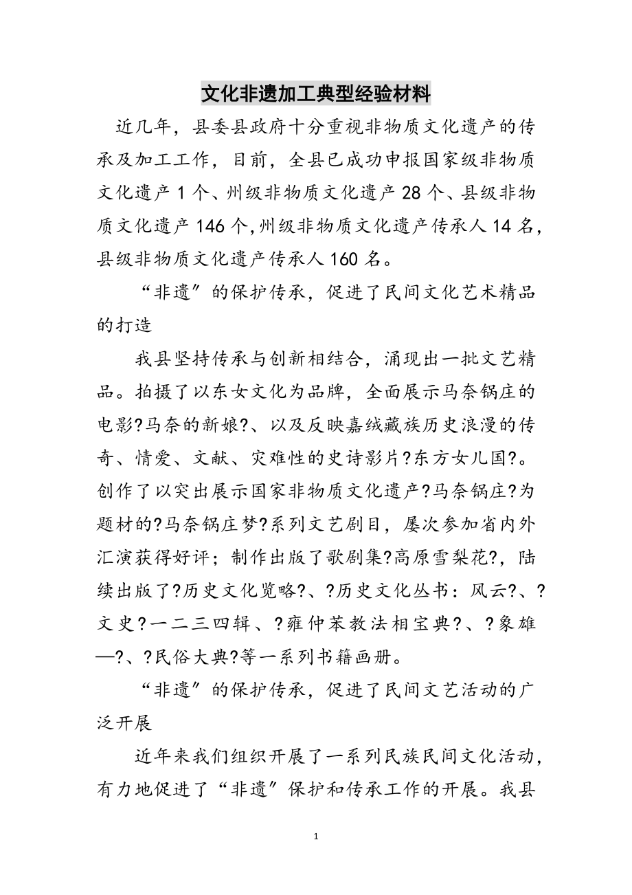 2023年文化非遗加工典型经验材料范文.doc_第1页