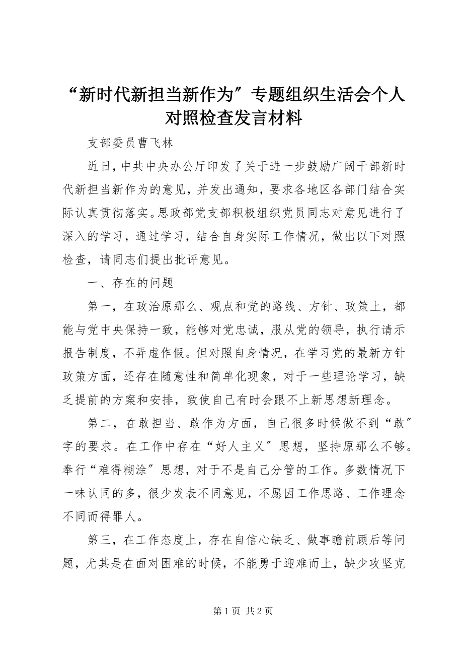 2023年“新时代新担当新作为”专题组织生活会个人对照检查讲话材料新编.docx_第1页