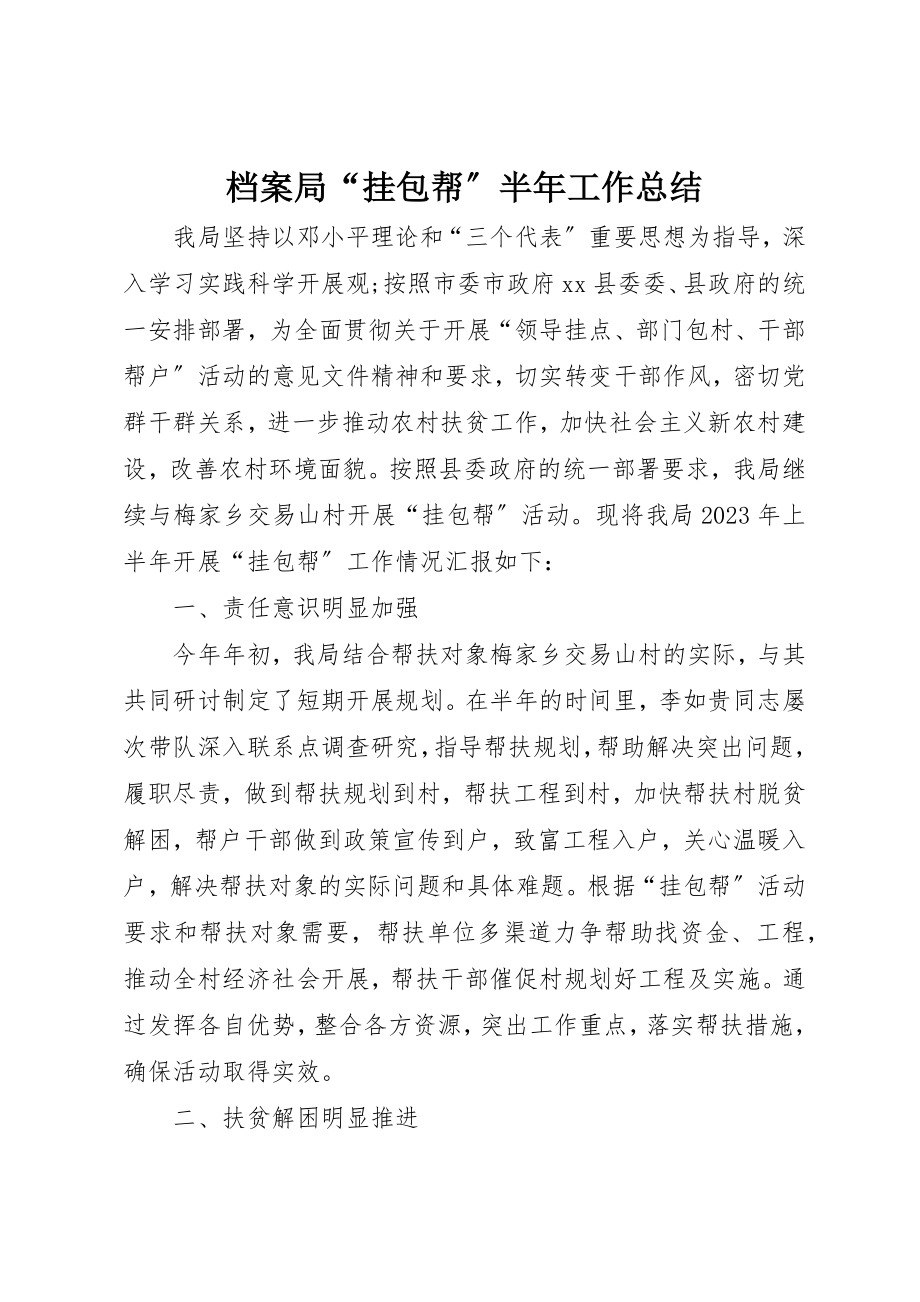 2023年档案局“挂包帮”半年工作总结新编.docx_第1页