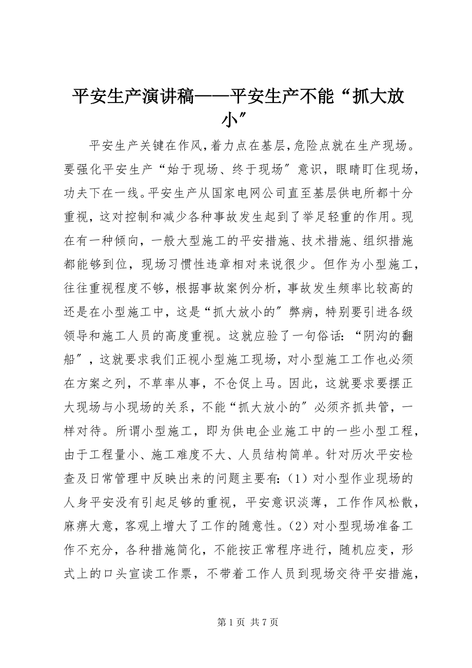 2023年安全生产演讲稿安全生产不能“抓大放小”新编.docx_第1页