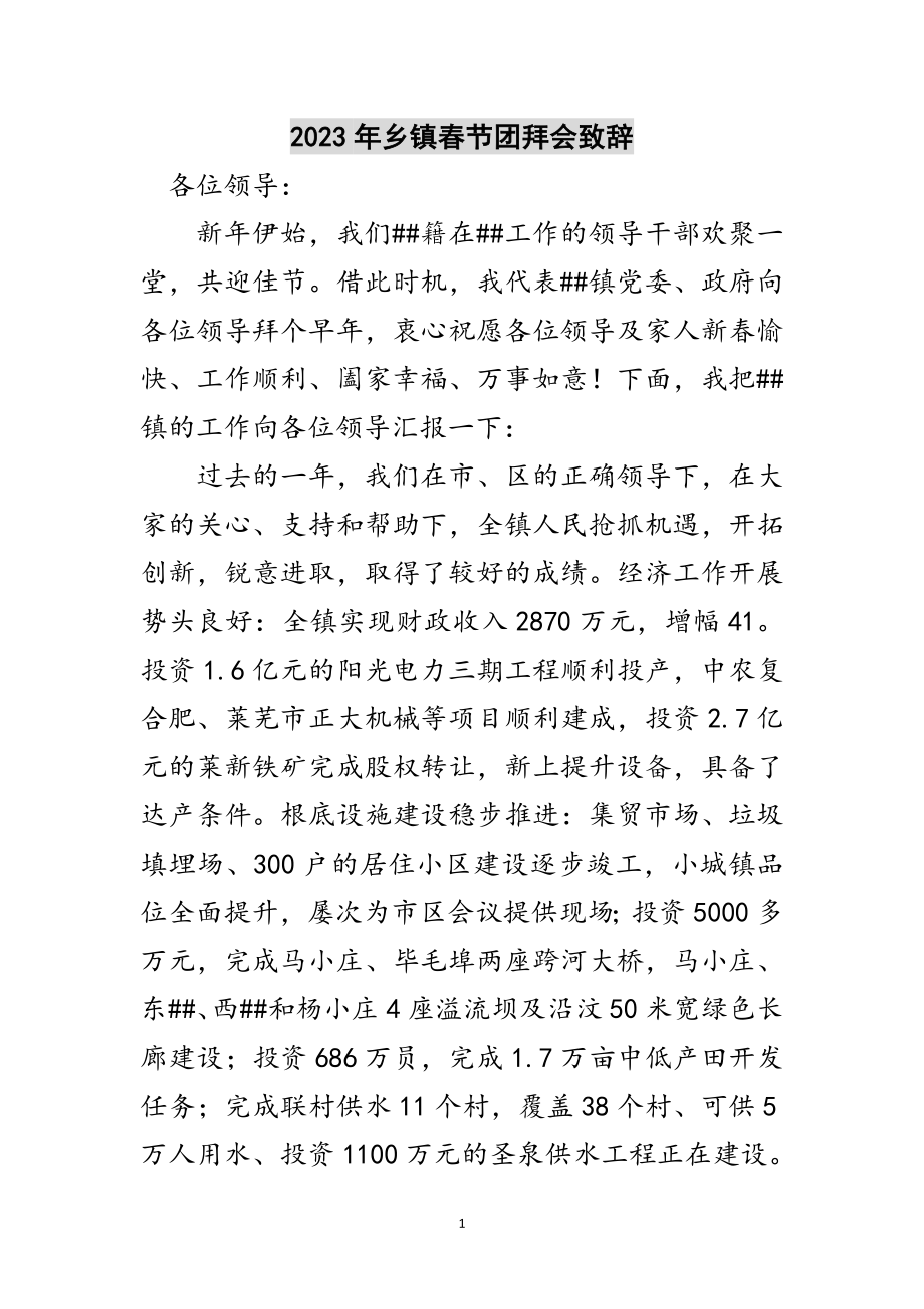 2023年年乡镇春节团拜会致辞范文.doc_第1页