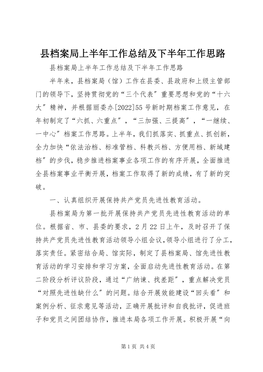 2023年县档案局上半年工作总结及下半年工作思路.docx_第1页