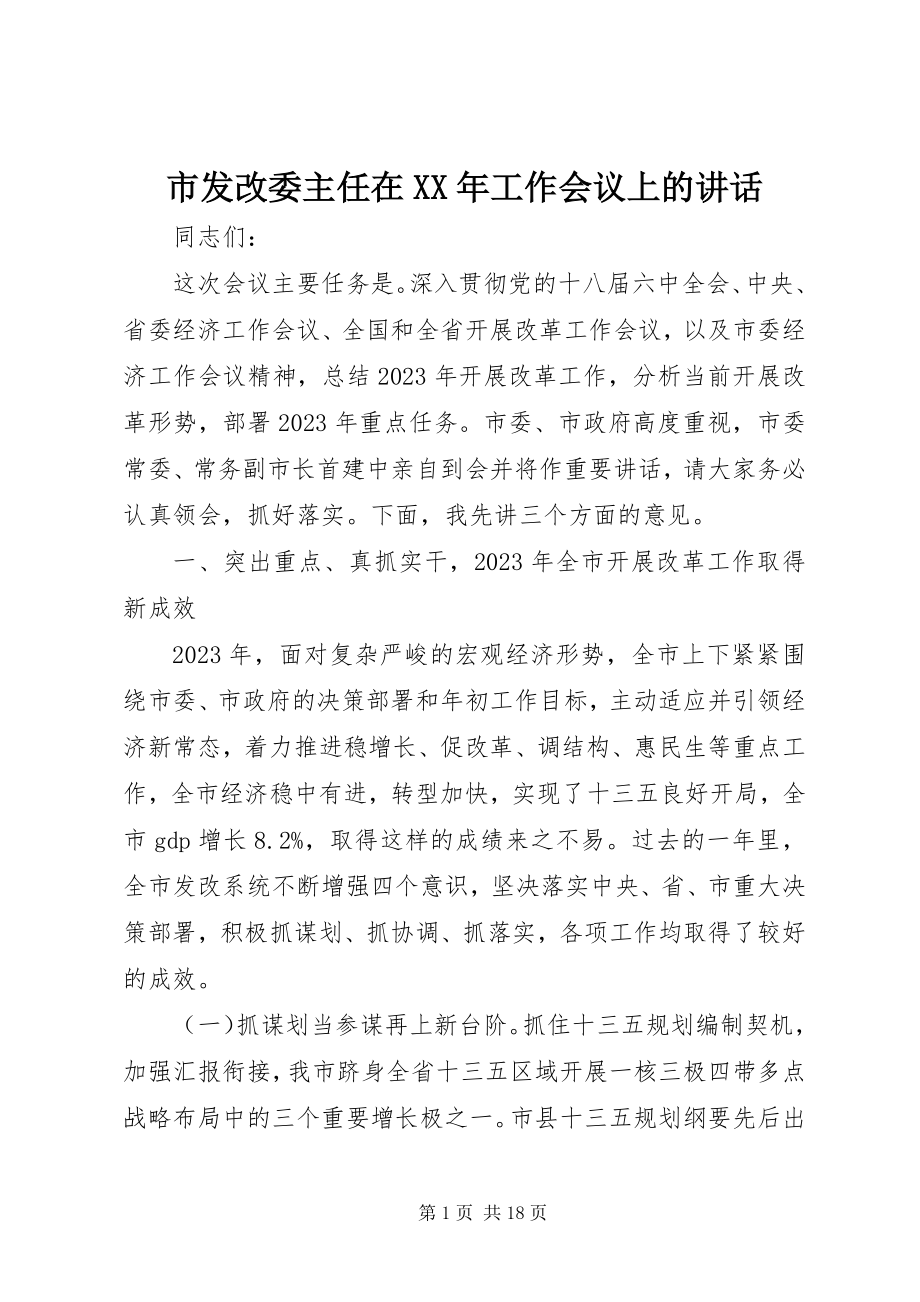 2023年市发改委主任在工作会议上的致辞.docx_第1页