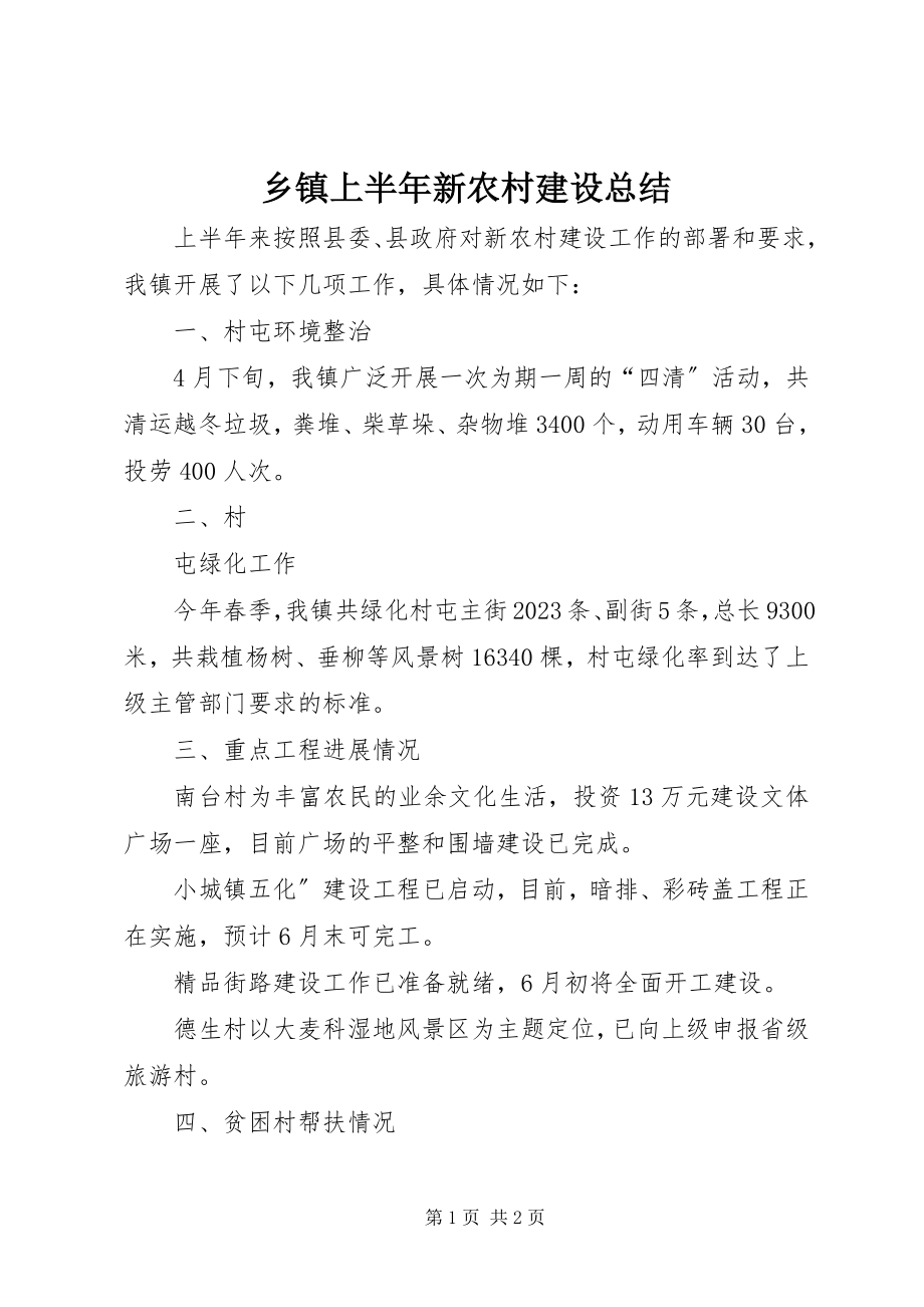 2023年乡镇上半年新农村建设总结.docx_第1页