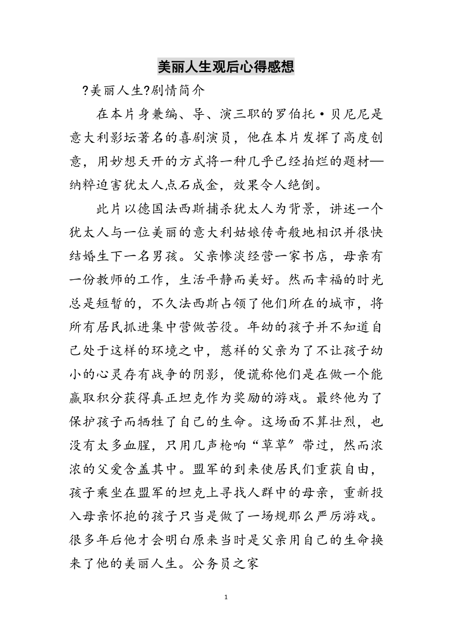 2023年美丽人生观后心得感想范文.doc_第1页