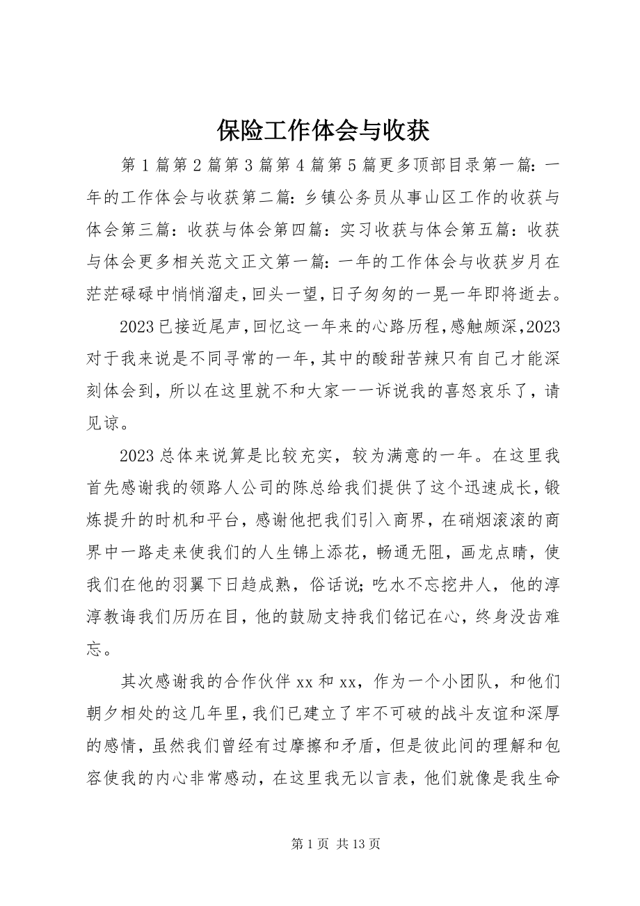 2023年保险工作体会与收获新编.docx_第1页