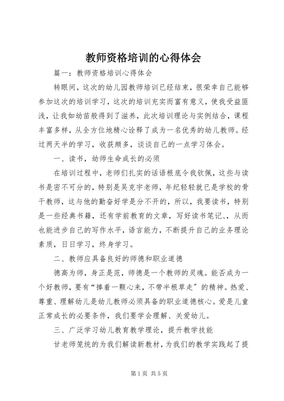 2023年教师资格培训的心得体会.docx_第1页