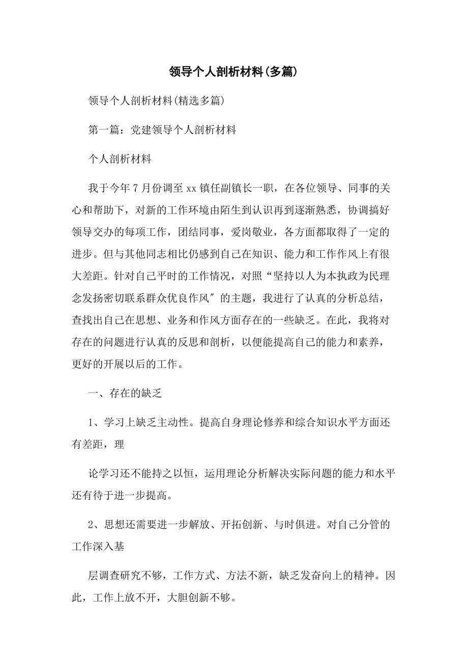 2023年领导个人剖析材料.docx_第1页