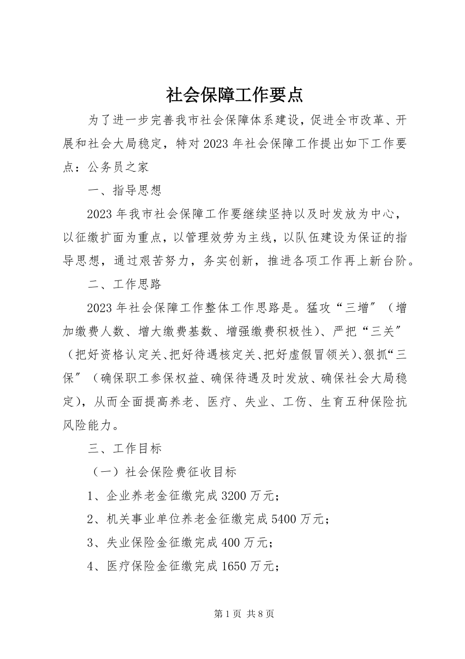 2023年社会保障工作要点.docx_第1页