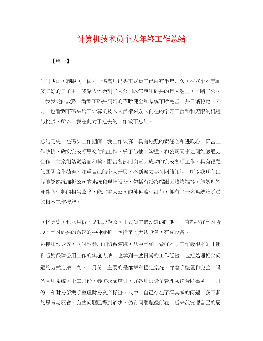 2023年计算机技术员个人终工作总结.docx_第1页