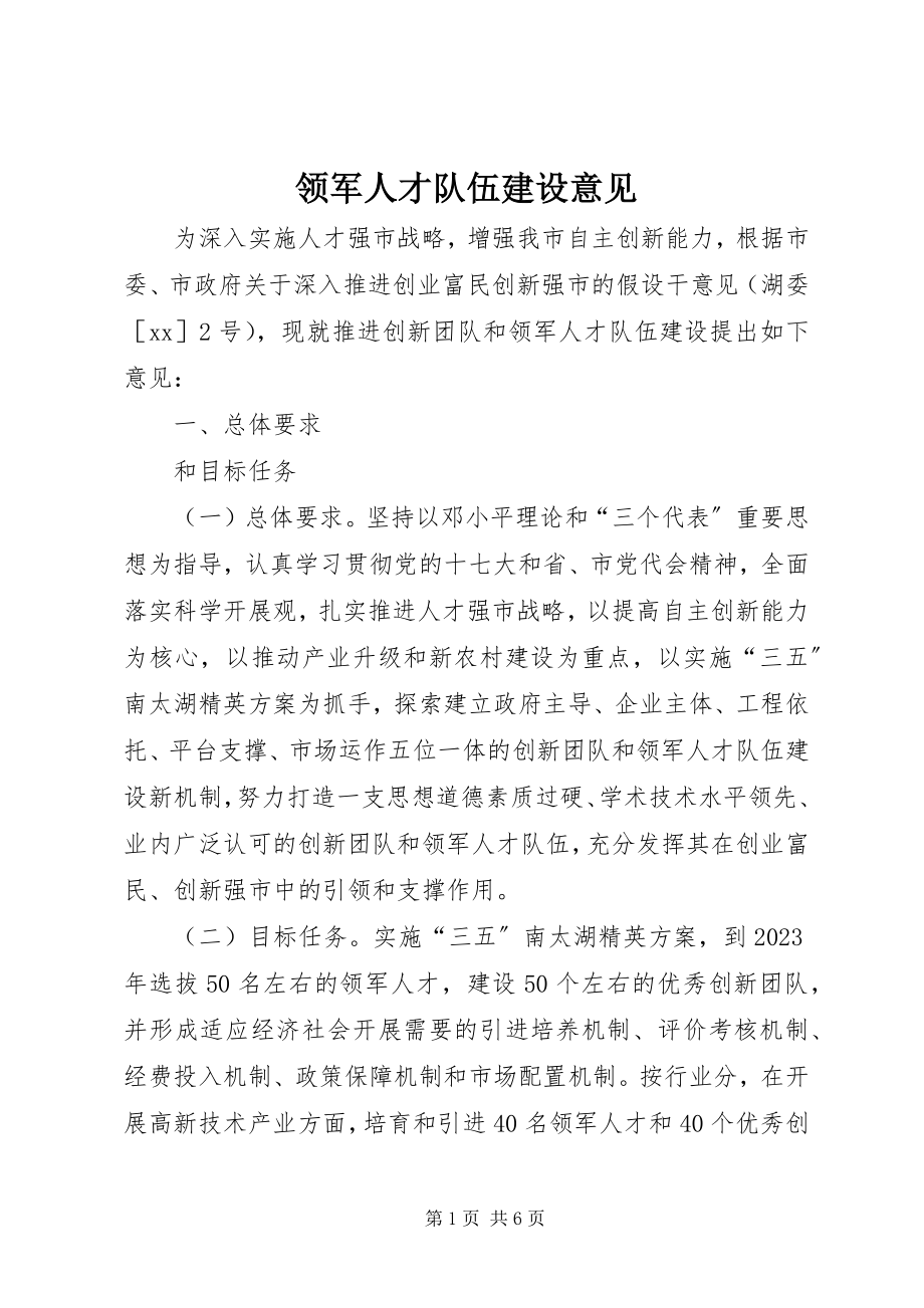 2023年领军人才队伍建设意见.docx_第1页