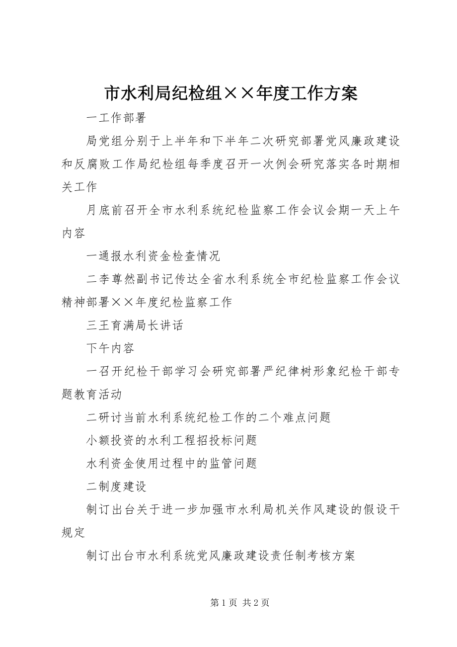 2023年市水利局纪检组度工作计划.docx_第1页