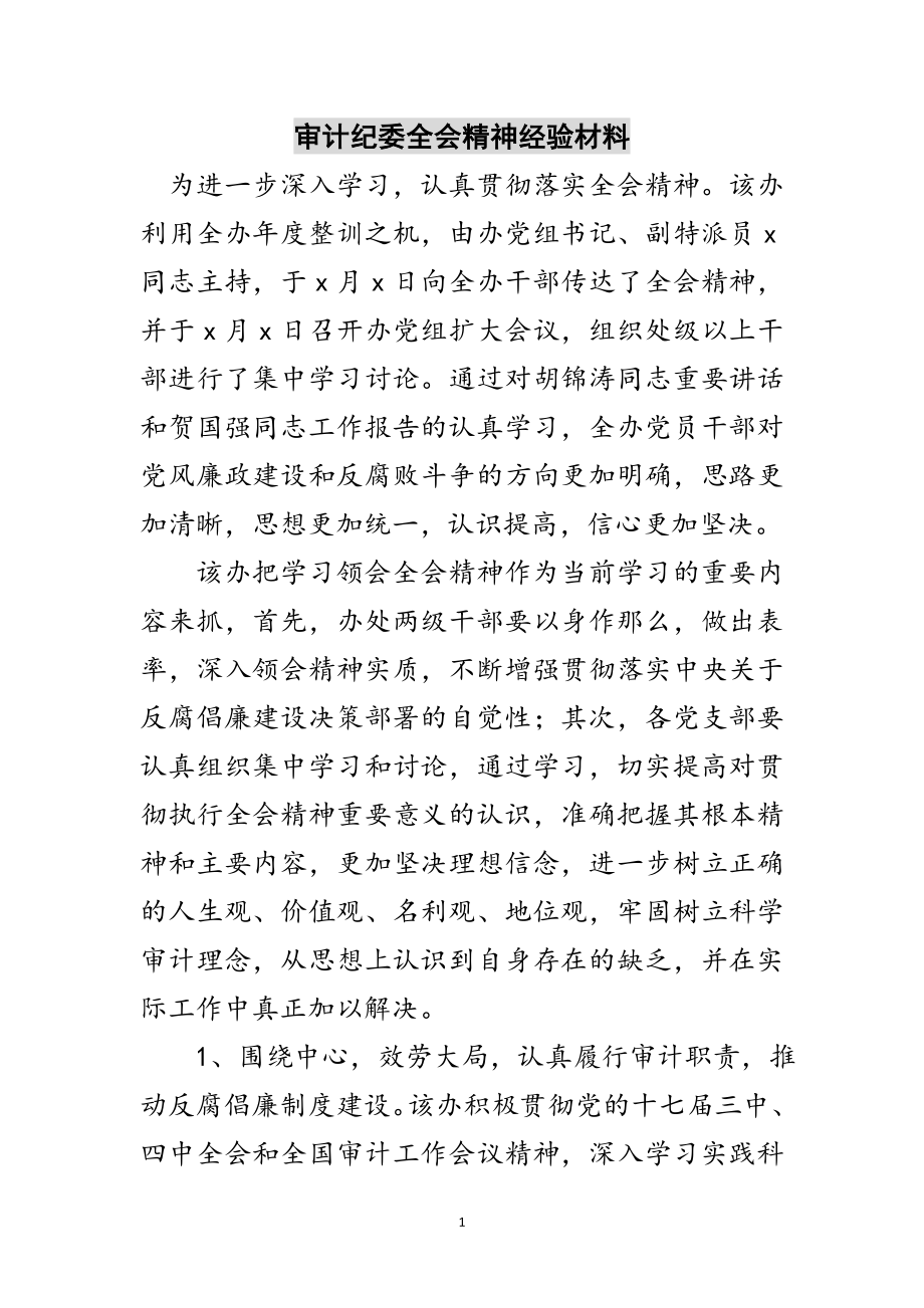 2023年审计纪委全会精神经验材料范文.doc_第1页