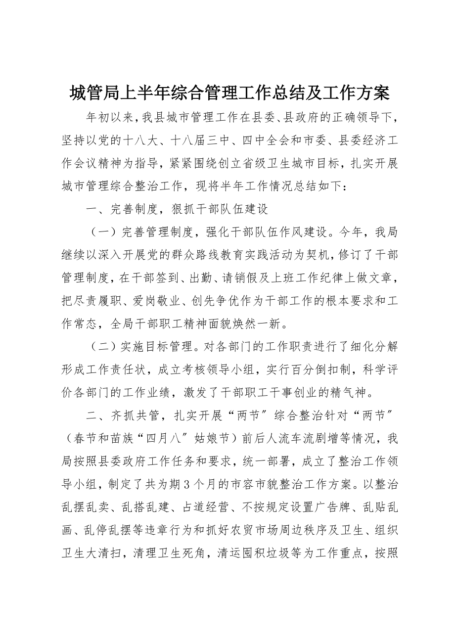 2023年城管局上半年综合管理工作总结及工作计划.docx_第1页