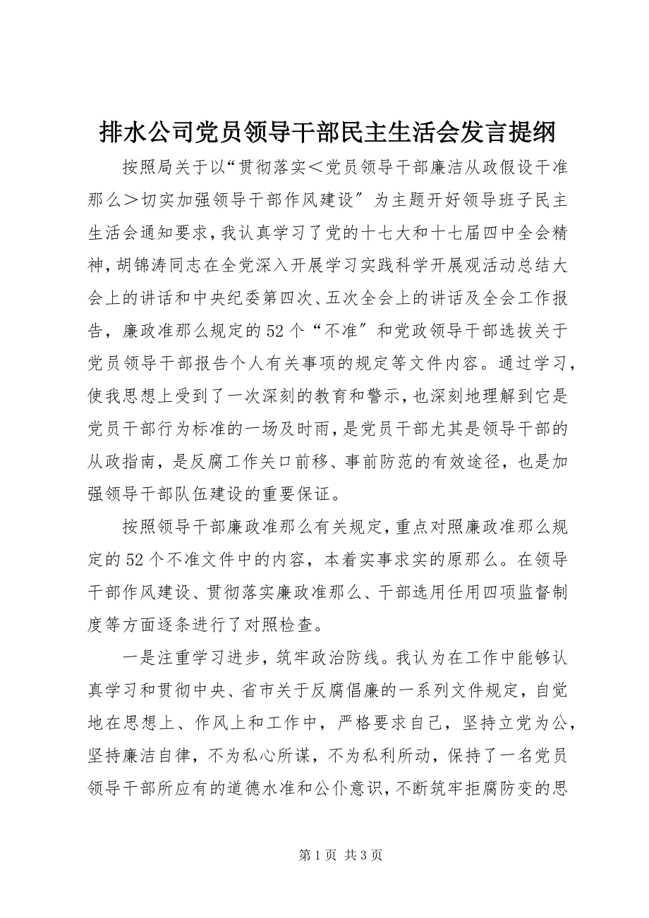 2023年排水公司党员领导干部民主生活会讲话提纲.docx_第1页