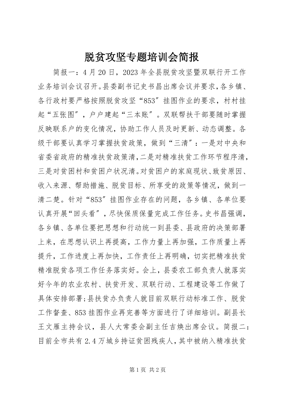 2023年脱贫攻坚专题培训会简报.docx_第1页