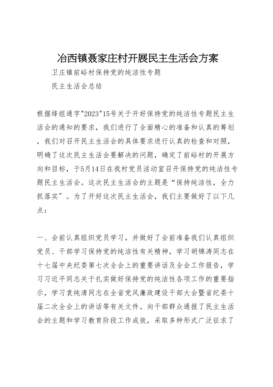 2023年冶西镇聂家庄村开展民主生活会方案 .doc_第1页