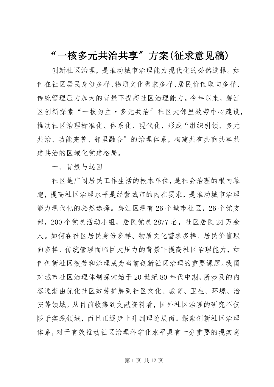 2023年“一核多元共治共享”方案征求意见稿新编.docx_第1页