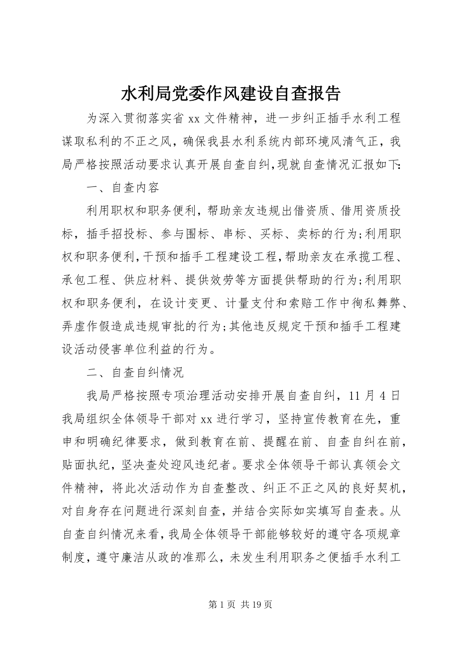 2023年水利局党委作风建设自查报告.docx_第1页