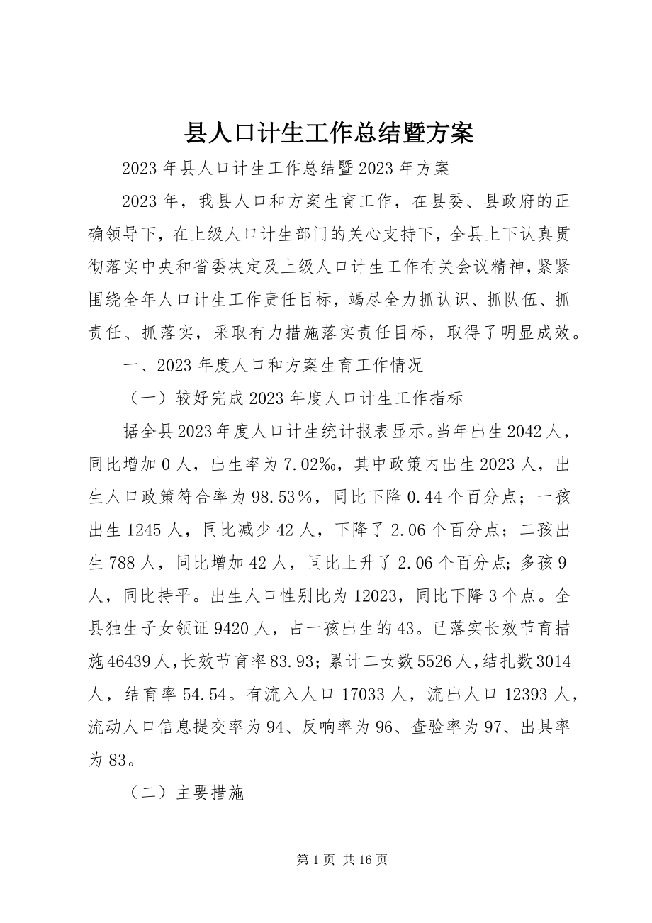 2023年县人口计生工作总结暨计划.docx_第1页