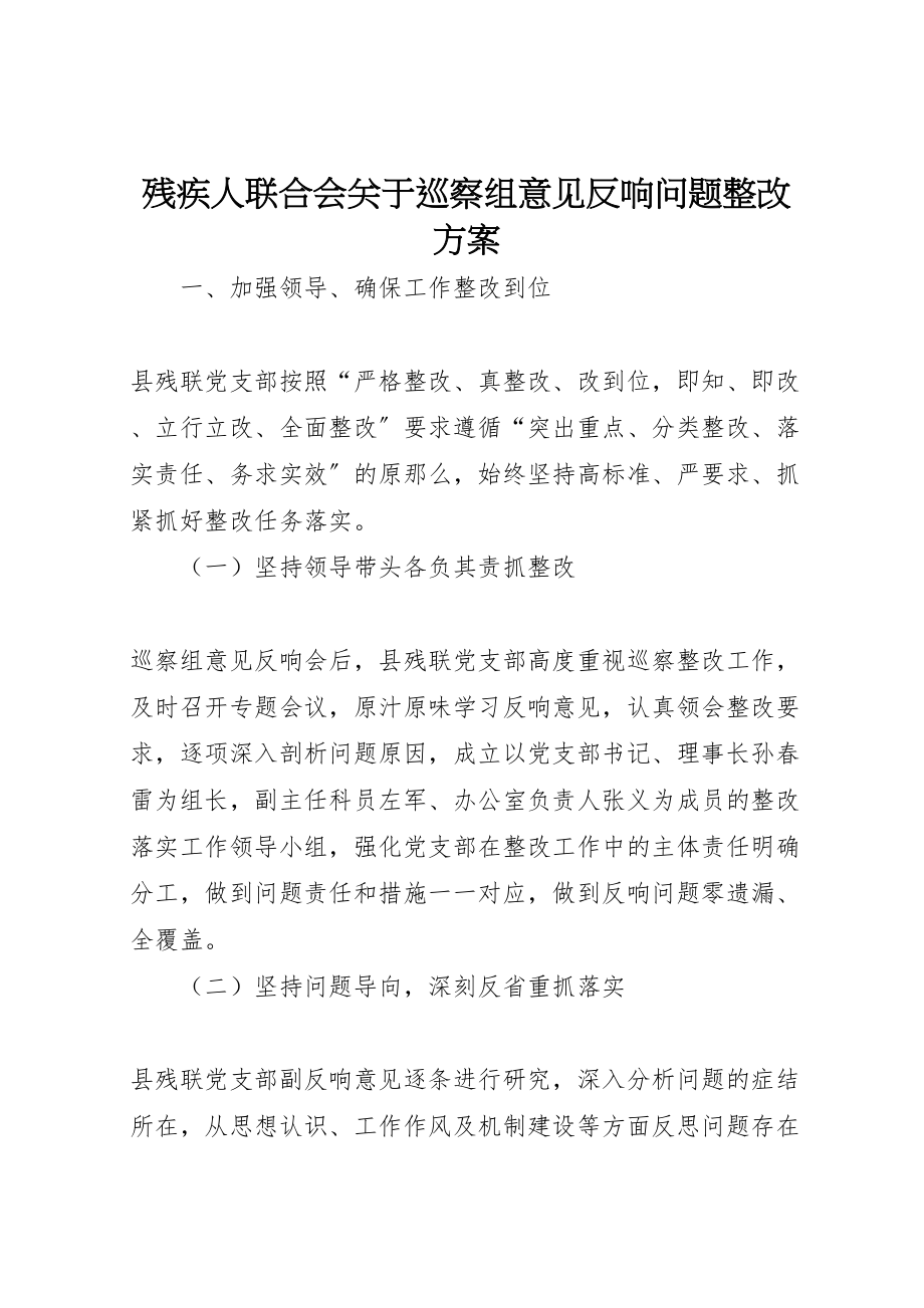 2023年残疾人联合会关于巡察组意见反馈问题整改方案 .doc_第1页