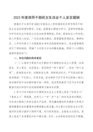 个人对照检查2023年度领导干部民主生活会个人发言提纲检视剖析材料.doc