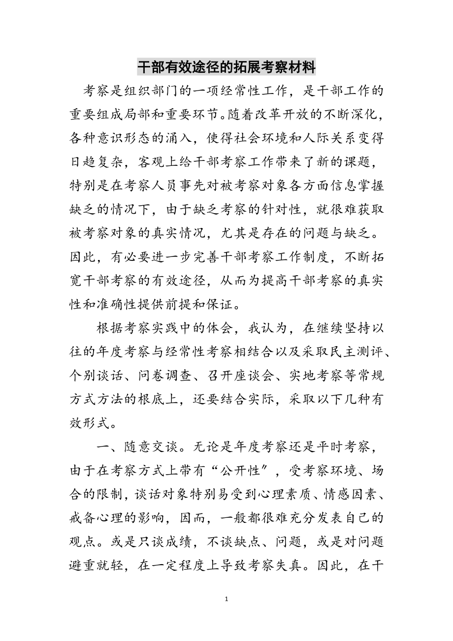 2023年干部有效途径的拓展考察材料范文.doc_第1页