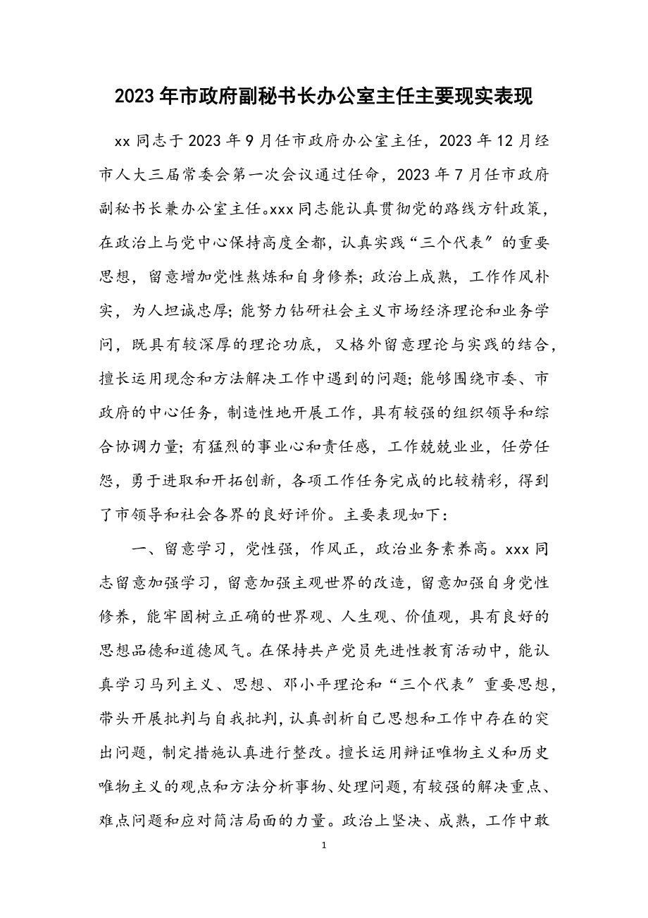 2023年市政府副秘书长办公室主任主要现实表现.docx_第1页