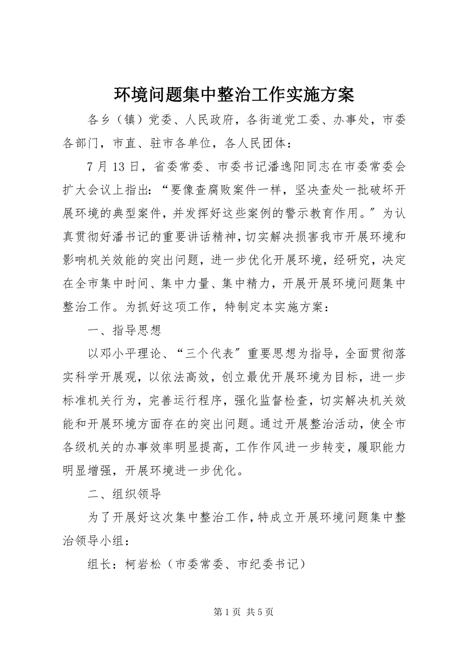 2023年环境问题集中整治工作实施方案.docx_第1页